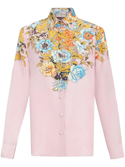 Shop Etro Flowered Shirt In Pink & Purple