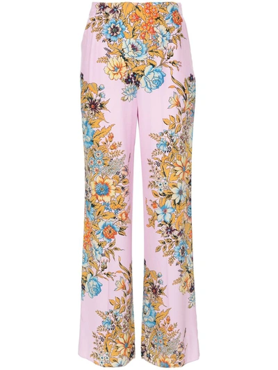 Shop Etro Straight Floral Trousers In Pink & Purple