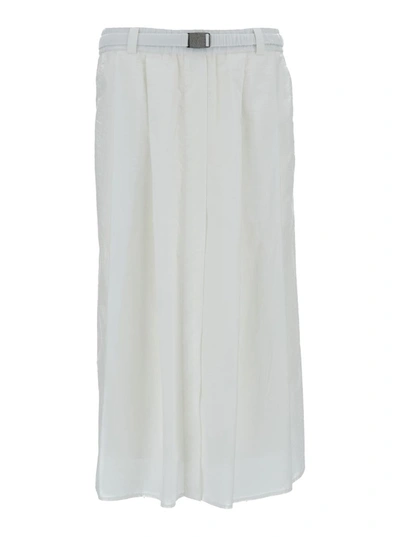 Shop Brunello Cucinelli White Flared Midi Skirt In Cotton Blend Woman