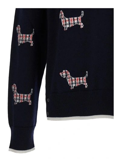 Shop Thom Browne Hector Icon Half Drop Jersey Stitch Relaxed Fit Crewneck Pullover In Merino Wool W/ 4 Bar Strip In Blu