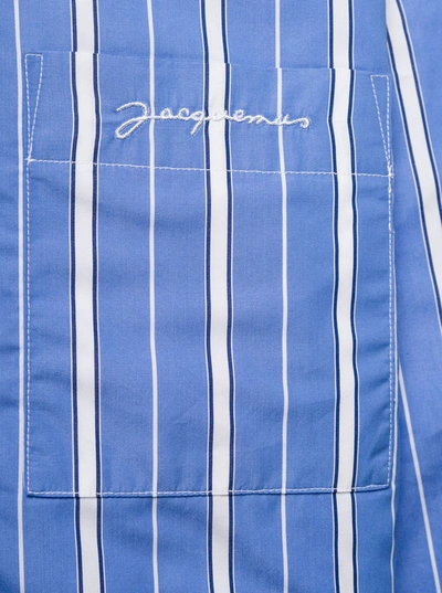 Shop Jacquemus Light Blue And White Stripes Shirt In Cotton Man
