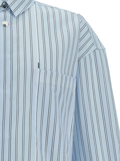 Shop Jacquemus Light Blue Striped Shirt With Logo Lettering Detail In Cotton Man