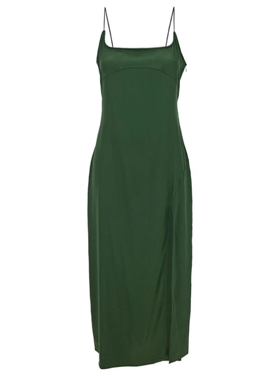 Shop Jacquemus 'la Robe Notte' Midi Green Dress With Logo Detail And Split In Viscose Blend Woman