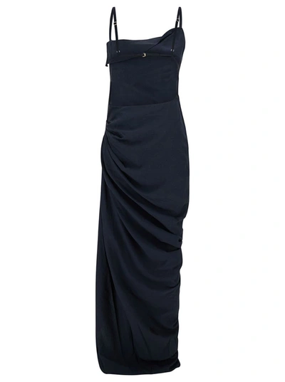Shop Jacquemus 'la Robe Saudade Longue' Long Blue Draped Dress In Viscose Blend Woman