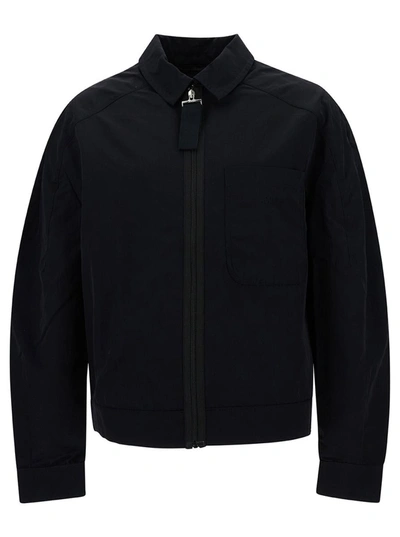 Shop Jacquemus Black Zip-up Jacket With Tonal Logo Embroidery In Polyamide Man