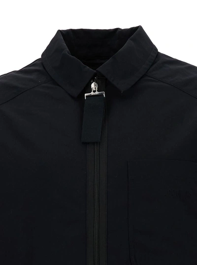 Shop Jacquemus Black Zip-up Jacket With Tonal Logo Embroidery In Polyamide Man