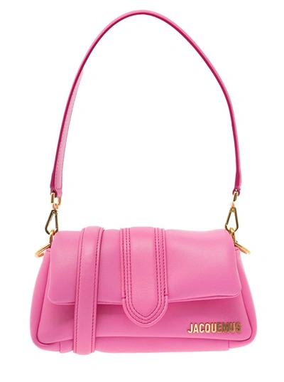 Shop Jacquemus 'le Petit Bambimou' Pink Shoulder Bag With Logo Detail In Padded Leather Woman