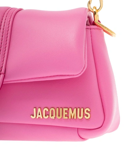 Shop Jacquemus 'le Petit Bambimou' Pink Shoulder Bag With Logo Detail In Padded Leather Woman