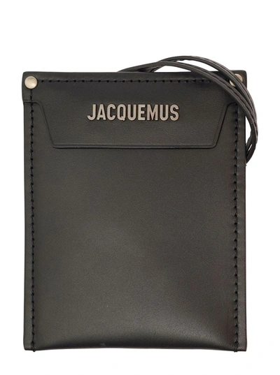 Shop Jacquemus 'le Porte Poche Meunier' Black Wallet With Logo Lettering In Leather Man