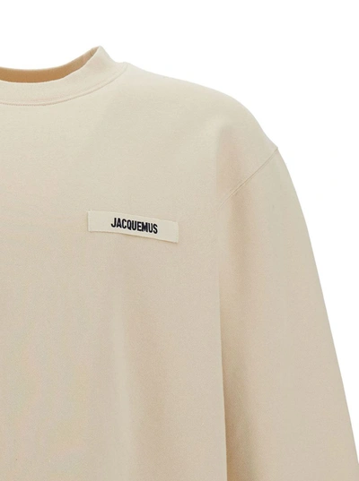 Shop Jacquemus 'le Sweatshirt Gros-grain' Beige Sweatshirt With Logo Patch In Cotton Man