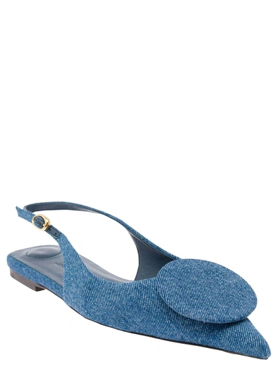 Shop Jacquemus 'les Slingback Duele Plates' Blue Flat Sandals With Geometric Shapes In Denim Woman