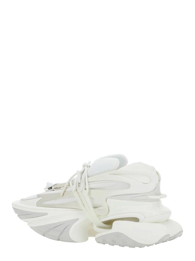 Shop Balmain 'unicorn' White Low Top Sneakers In Neoprene And Leather Man