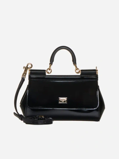 Shop Dolce & Gabbana Sicily East West Small Glossy Leather Bag In Black