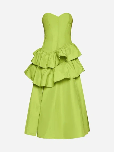 Shop Marchesa Notte Tiered Sleeveless Taffeta Midi Dress In Spring Green