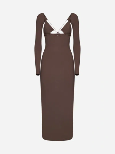Shop Amazuìn Issad Long Dress In Taupe Brown