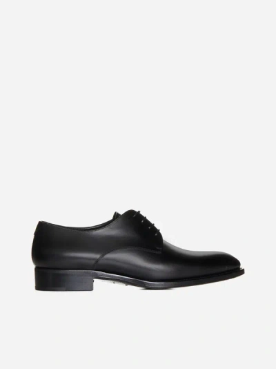 Shop Saint Laurent Adrien Leather Derby Shoes In Black