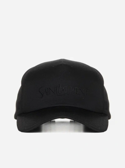 Shop Saint Laurent Logo Cotton-blend Baseball Cap In Black
