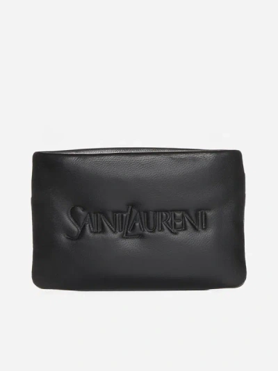 Shop Saint Laurent Logo Leather Coin Purse In Black