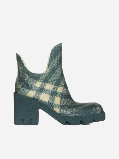Shop Burberry Marsh Check Rubber Ankle Boots In Green,beige
