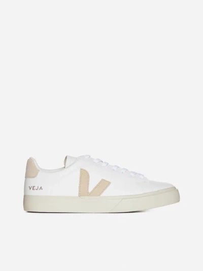 Shop Veja Campo Leather Sneakers In White,almond