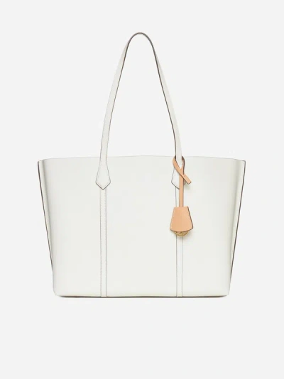 Shop Tory Burch Perry Leather Tote Bag In Ivory