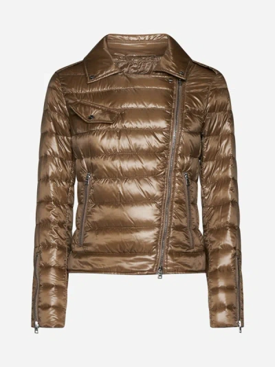 Herno Ultralight Nylon Biker Down Jacket In Camel