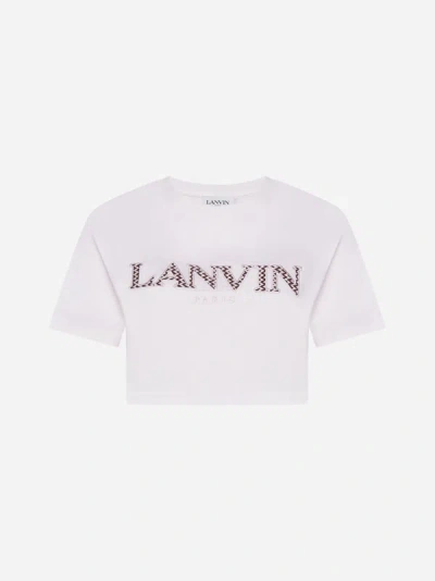 Shop Lanvin Paris Curb Logo Cotton Cropped T-shirt In Pink