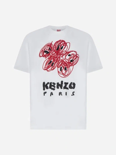 Shop Kenzo Drawn Varsity Cotton T-shirt In Off White