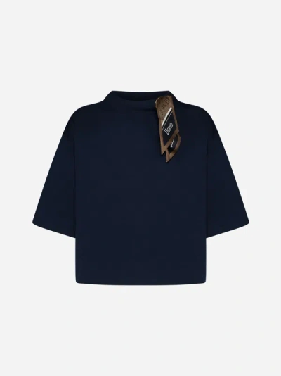 Shop Herno Scarf-detail Cotton Blouse In Navy Blue