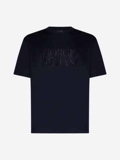 Shop Giorgio Armani Logo Cotton T-shirt In Navy Blue