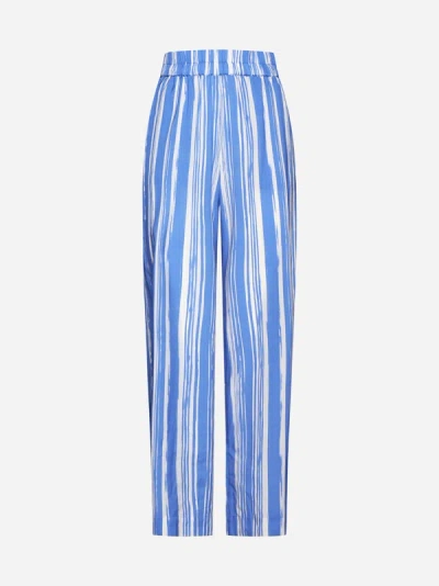 Shop Baum Und Pferdgarten Nala Striped Silk Trousers In Blue