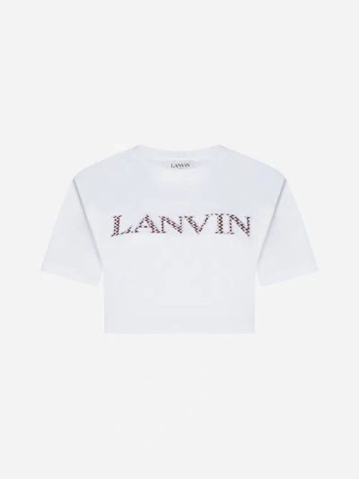 Shop Lanvin Paris Curb Logo Cotton Cropped T-shirt In Optic White