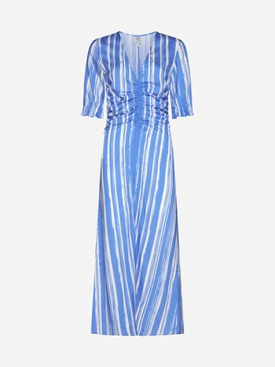 Shop Baum Und Pferdgarten Amma Striped Silk Long Dress In Blue