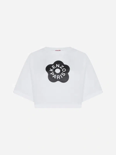 Shop Kenzo Boke Cotton Cropped T-shirt In Off White