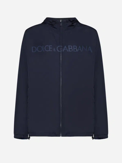 Shop Dolce & Gabbana Logo Nylon Jacket In Dark Blue