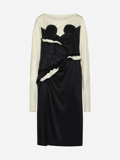 Shop Maison Margiela Viscose-blend Midi Dress In Black,cream