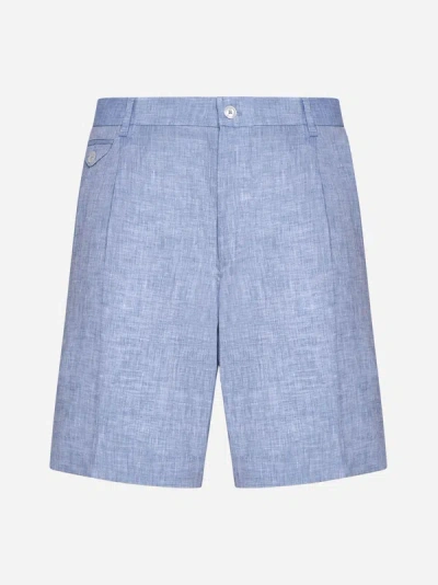 Shop Dolce & Gabbana Linen Shorts In Baby Blue