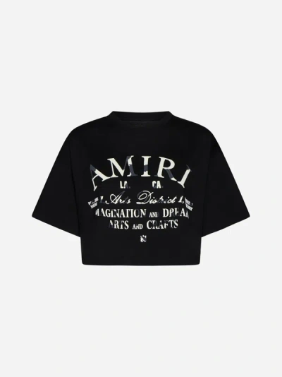 Shop Amiri Arts District Cotton Cropped T-shirt In Black