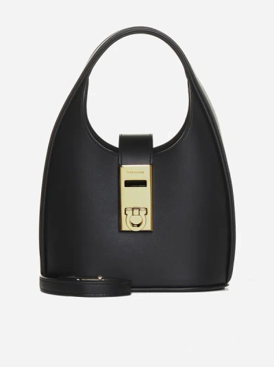 Shop Ferragamo Leather Hobo Mini Bag In Black
