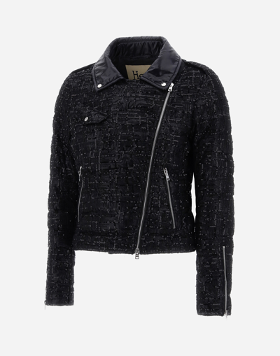 Herno Sequin Embroidery Bomber Jacket In Black