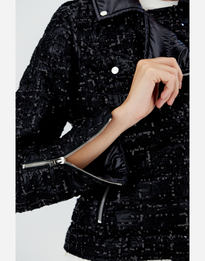 Herno Sequin Embroidery Bomber Jacket In Black