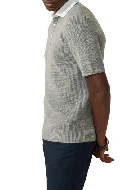 Shop Good Man Brand Woven Collar Wool Polo Sweater In Frost Grey