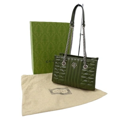 Shop Gucci Gg Marmont Green Leather Tote Bag ()