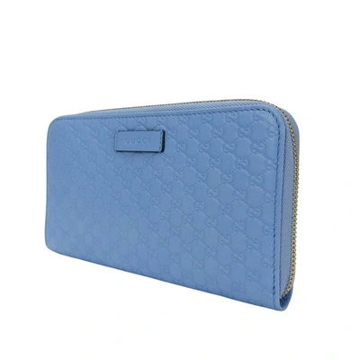 Shop Gucci Micro Ssima Blue Leather Wallet  ()