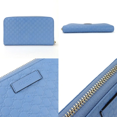 Shop Gucci Micro Ssima Blue Leather Wallet  ()