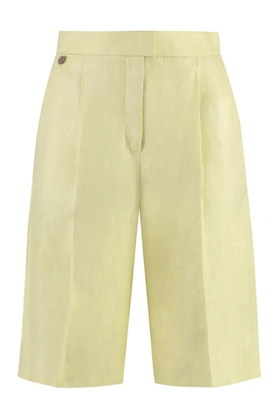 Shop Agnona Linen Bermuda-shorts In Green