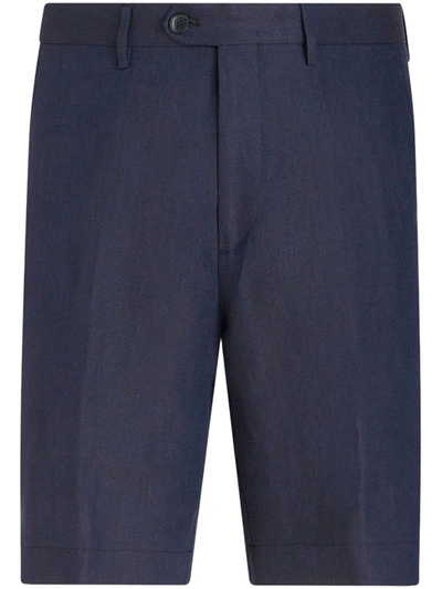 Shop Etro Bermuda Shorts With Pleats In Blue