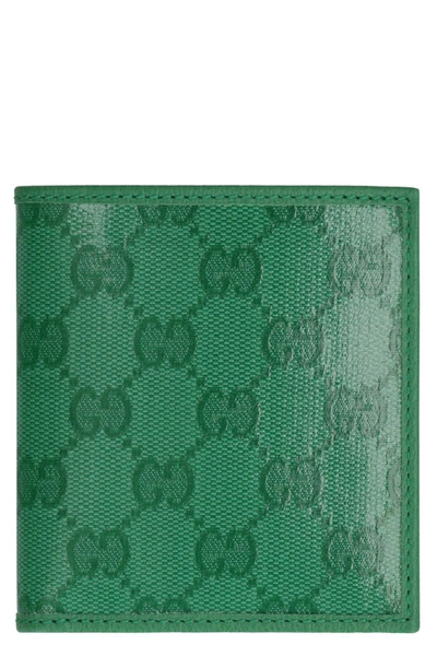 Shop Gucci Fabric Bi-fold Wallet In Green