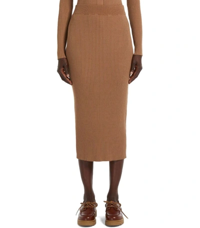 Shop Weekend Max Mara Calotta Terra Ribbed Knitted Skirt In Brown