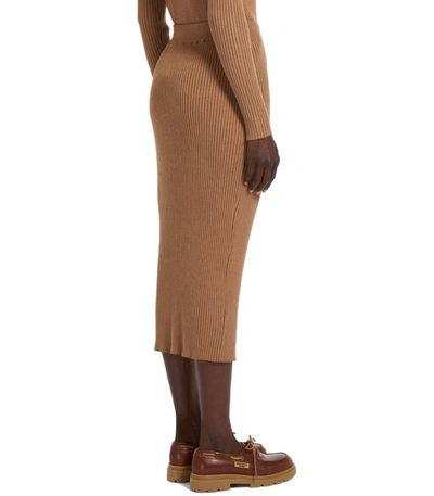 Shop Weekend Max Mara Calotta Terra Ribbed Knitted Skirt In Brown